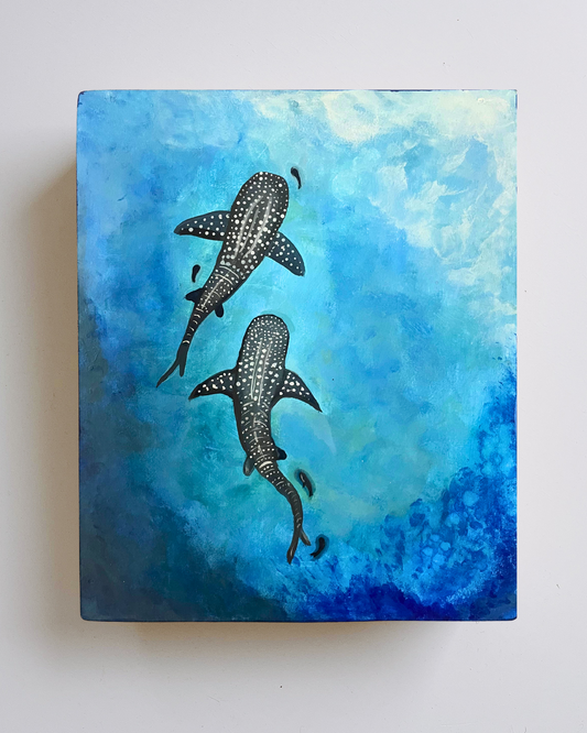 Cuadro original de Tiburón Ballena "Siblings" - Lienzo pintado con acrílico.