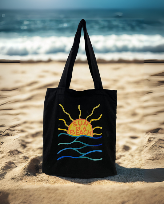 Tote en manta negra "Sun of a Beach"